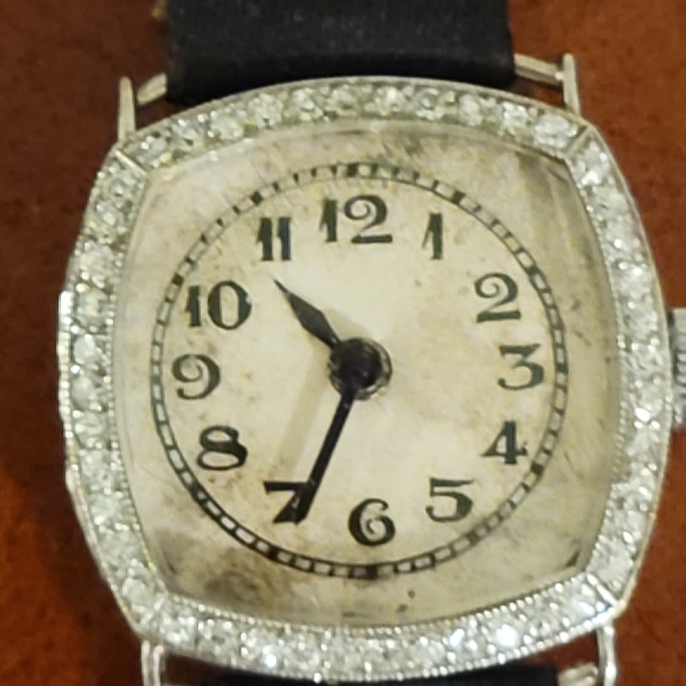 1920's Art Deco Platinum Case/ Diamond Bezel Swiss Made